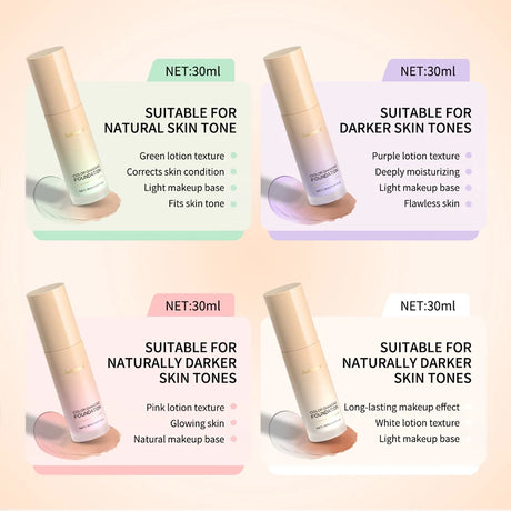 SPF30+Color Changing Foundation 4 in 1 Sun Liquid Moisture Waterproof Nourishes Coverage for All Skin Types Free Puff