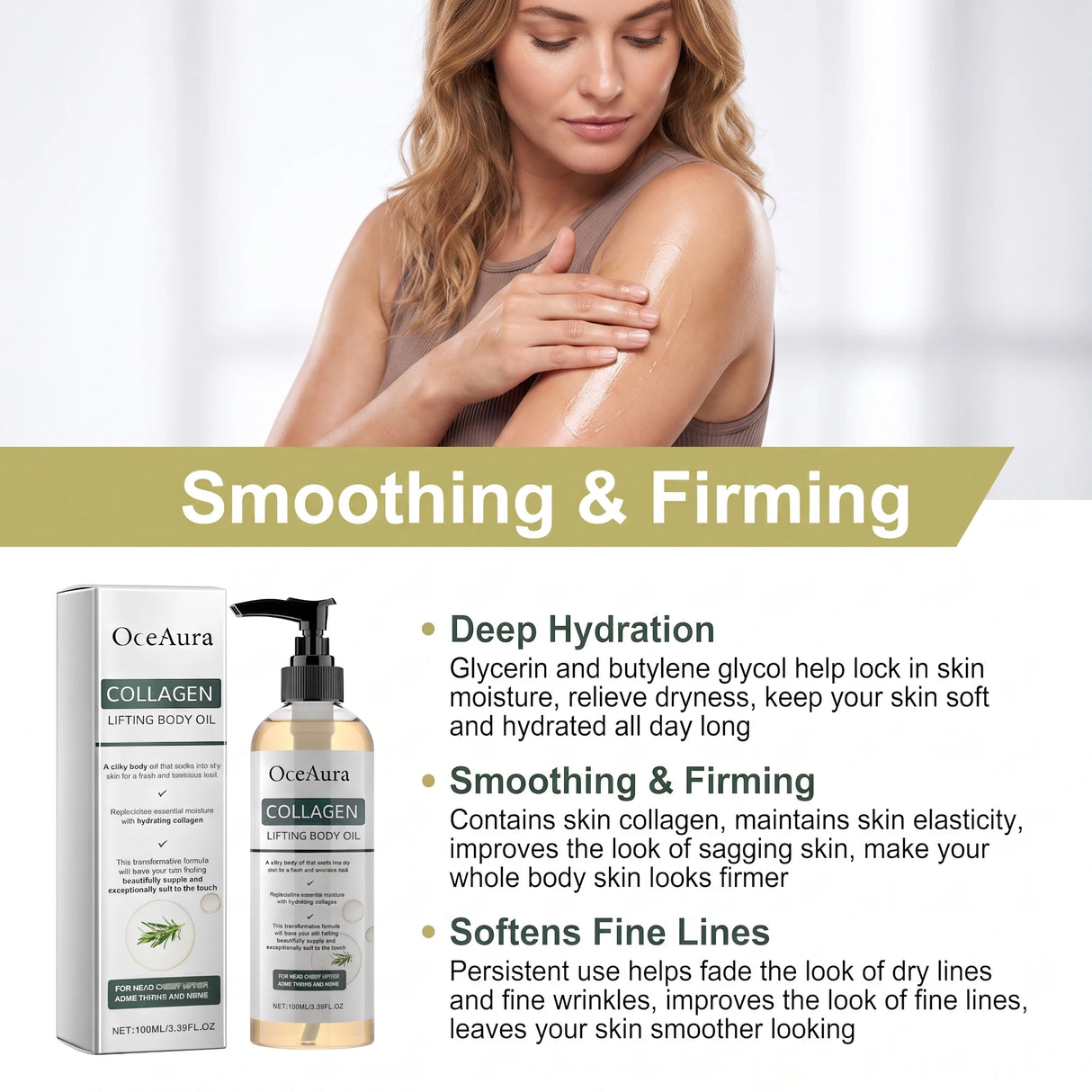 OceAura Collagen Body Oil Enhance Skin Deep Hydration Moisturizing Repair Nourishing Dry Skin Refreshing Rosemary Non-greasy Oil