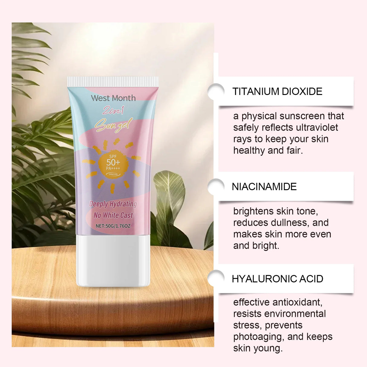 West&Month 2 In 1 UV Protection Body Face Lotion Lightweight Fast Immediate Absorption Long Lasting Hydrating Nourishing Cream Powerful Antioxidant Barrier Protection Against UVA UVB Non Greasy Daily Sun Skin Care Moisturizer
