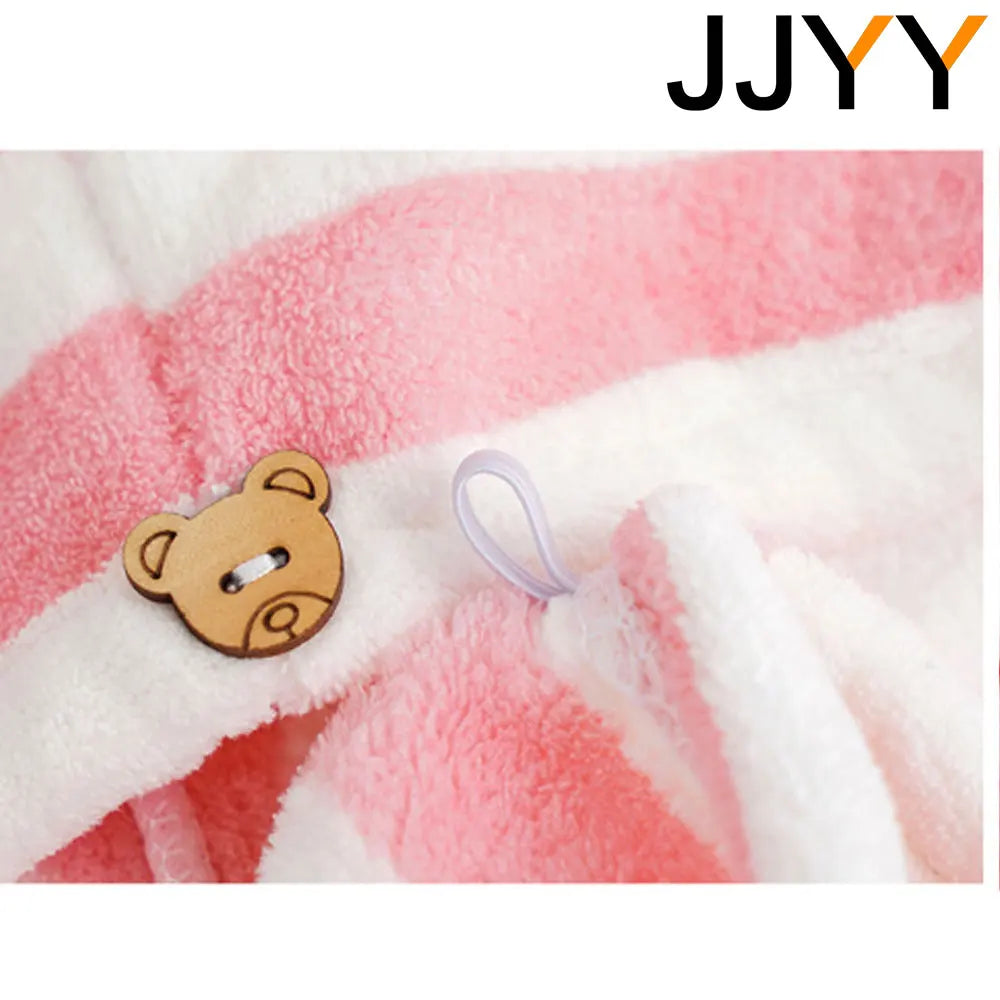 JJYY Microfiber Strong Absorbent Microfiber Dry Hair Towel Absorbent Quick Dry Striped Shower Cap Bathroom Accessories