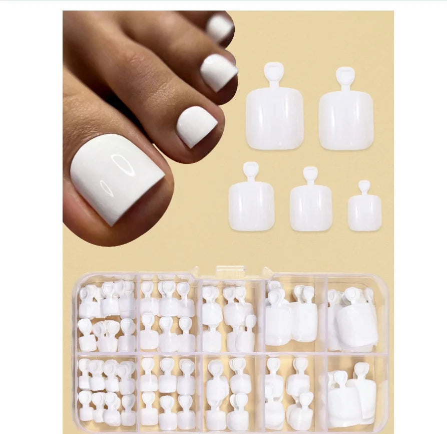 120pcs False Toe Nail Tips 12 Sizes White Full Cover Fake Toenail Tips Press On Salon Toe Nail Art Extenn Design Toenails Artifi