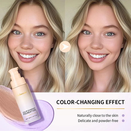 SPF30+Color Changing Foundation 4 in 1 Sun Liquid Moisture Waterproof Nourishes Coverage for All Skin Types Free Puff