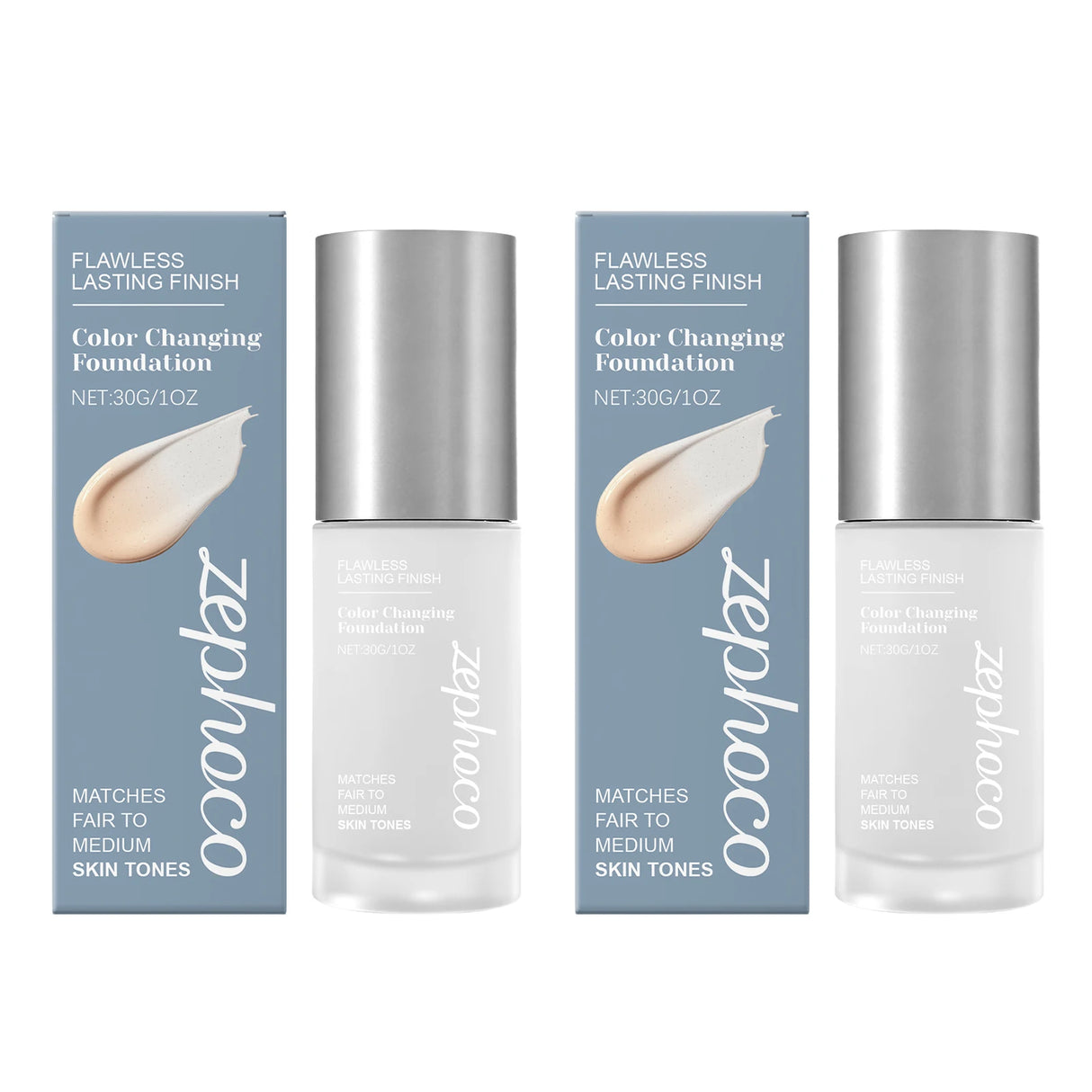 Zephoco Color Changing Foundation Waterproof Sweating Natural Lightweight Hydrating Matches Fair Medium Skin Tones Longwearing Matte High Coverage Makeup Liquid Face Base Makeup