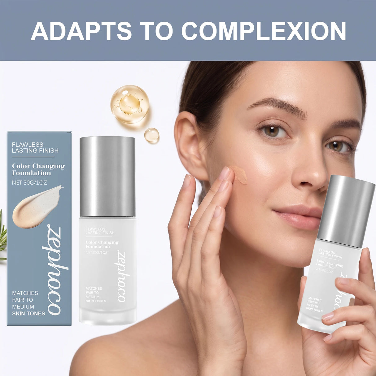 Zephoco Color Changing Foundation Waterproof Sweating Natural Lightweight Hydrating Matches Fair Medium Skin Tones Longwearing Matte High Coverage Makeup Liquid Face Base Makeup