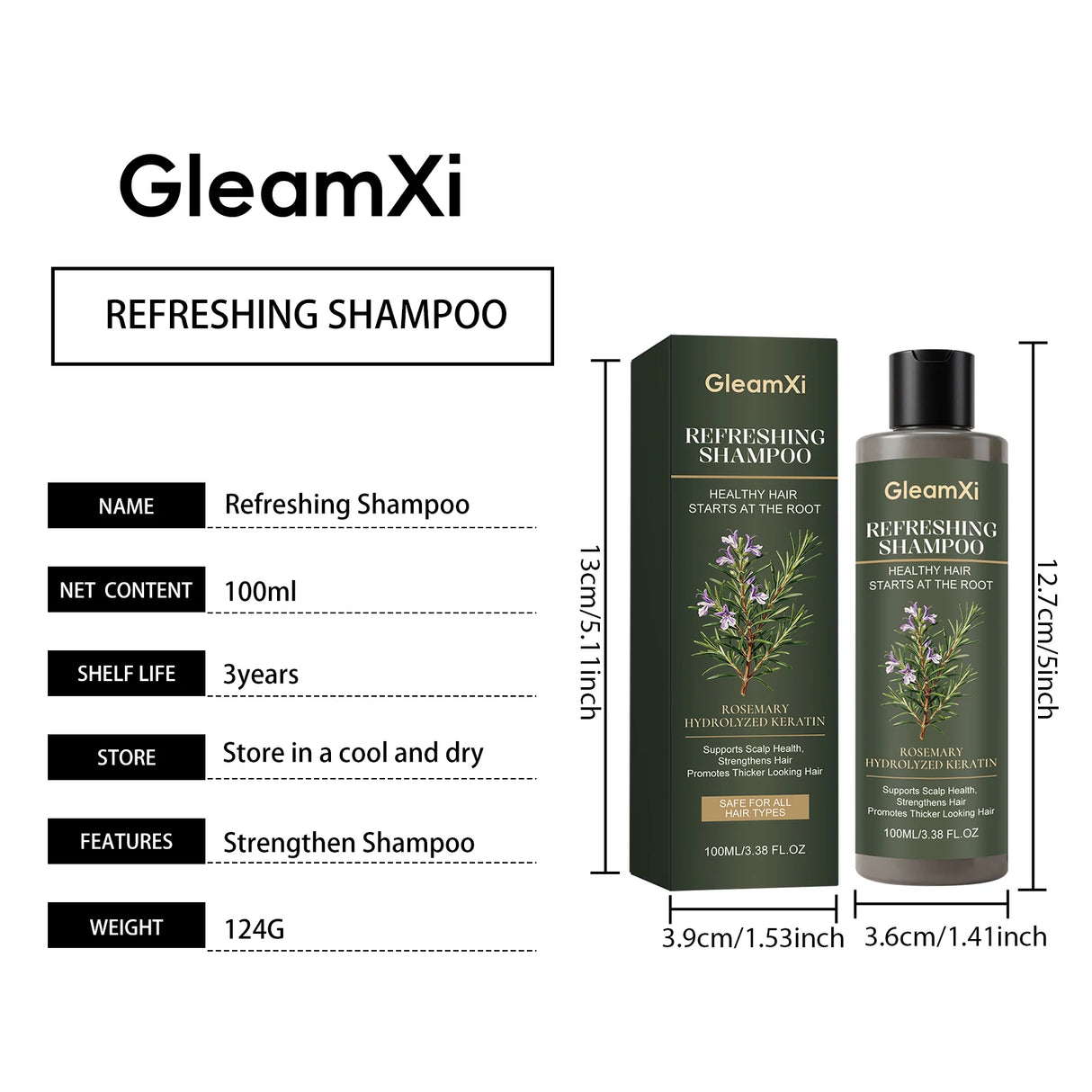 Gleamxi Rosemary Shampoo Gently Nourishing Scalp Care Anti Loss Strengthen Repair Damaged Oil Control Deep Cleaning Hair Growth Shampoo