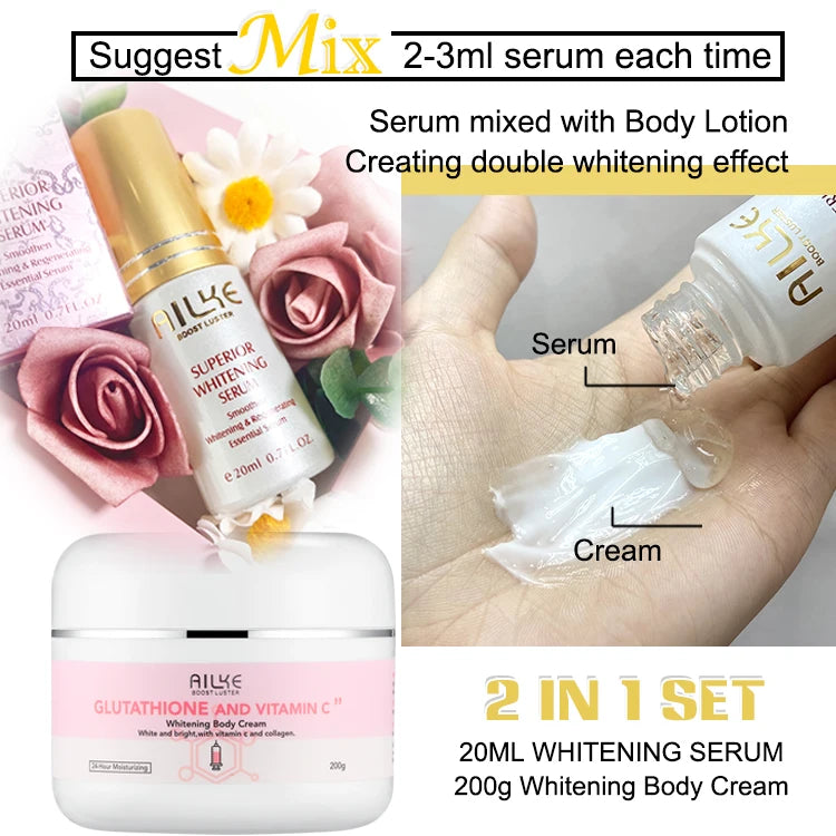 AILKE Glutathione & Vitamin C Kit, With Whitening Lotion, Moisturizing Cream, Lightening Soap, Spa Oil, Glowing Body Cream