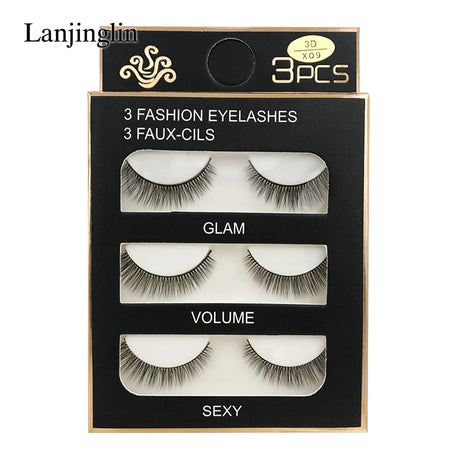 Faux Cils 3 Pairs False Eyelashes Soft Natural Long Wispy Fluffy 3D Mink Lashes Handmade Makeup Tool Extension Fake Eye Lashes