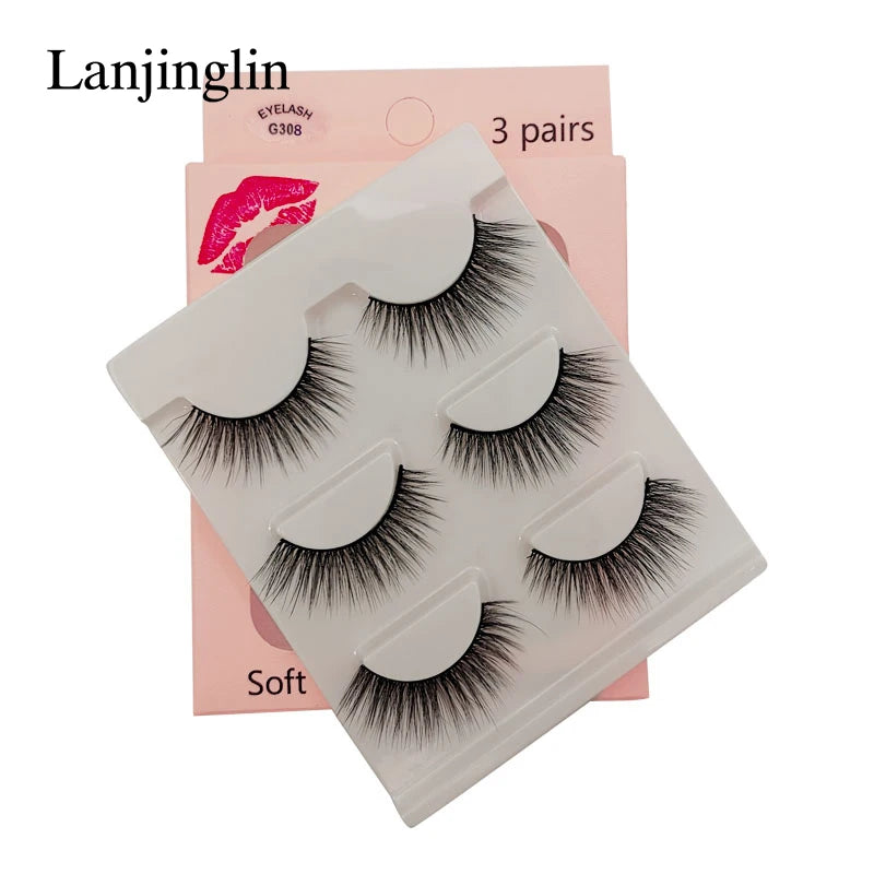 Faux Cils 3 Pairs False Eyelashes Soft Natural Long Wispy Fluffy 3D Mink Lashes Handmade Makeup Tool Extension Fake Eye Lashes