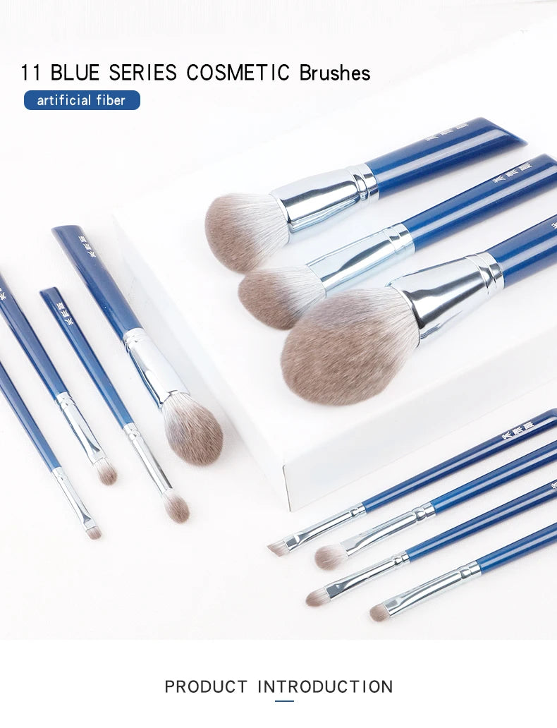 MyDestiny Azure Blue 11pcs Makeup Brush Set&Kit Super Soft Fiber, High Quality Face&Eye Foundation Eyeshadow Powder Brush