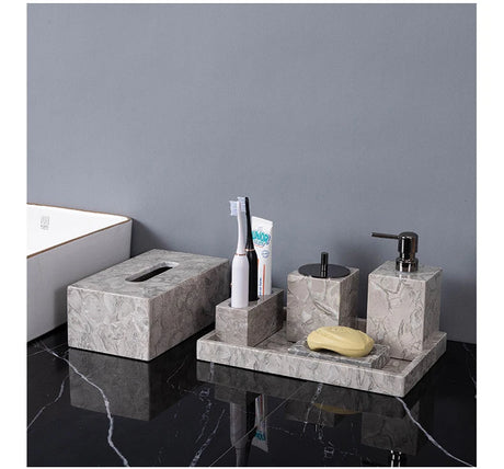 Bathroom Accessories Sets Elegant Natural Marble Liquid Soap Dispenser Toothbrush Holder Cup Soap Dish Cotton Swab Can
