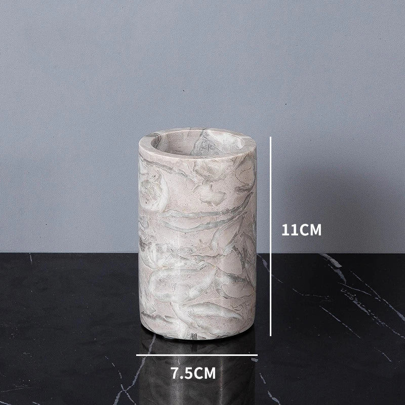 Bathroom Accessories Sets Elegant Natural Marble Liquid Soap Dispenser Toothbrush Holder Cup Soap Dish Cotton Swab Can