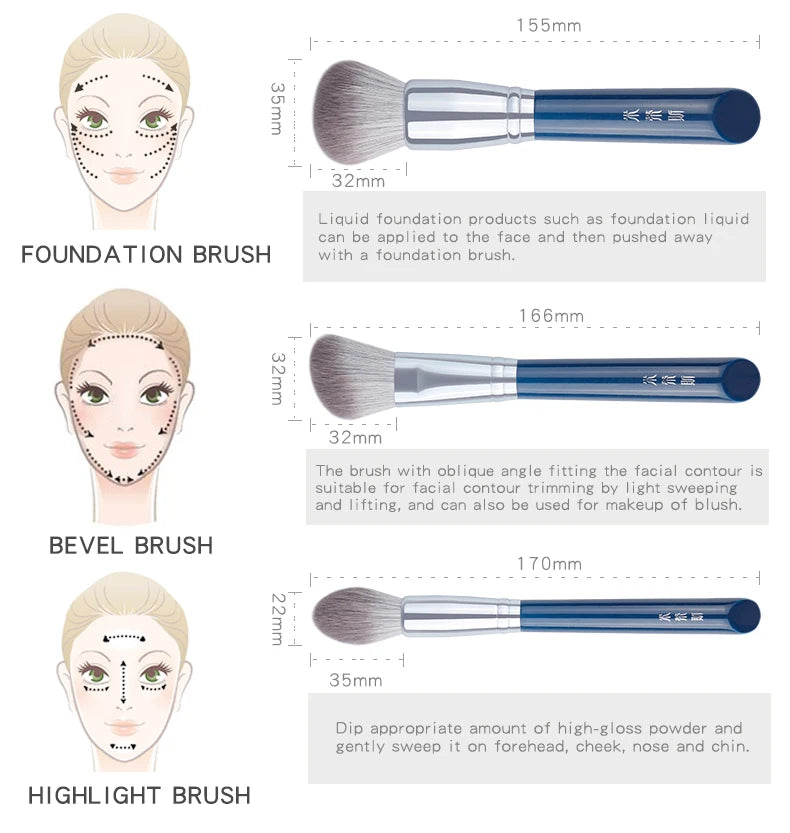 MyDestiny Azure Blue 11pcs Makeup Brush Set&Kit Super Soft Fiber, High Quality Face&Eye Foundation Eyeshadow Powder Brush