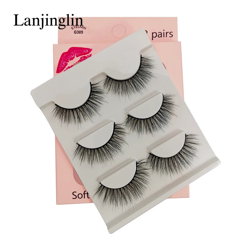 Faux Cils 3 Pairs False Eyelashes Soft Natural Long Wispy Fluffy 3D Mink Lashes Handmade Makeup Tool Extension Fake Eye Lashes