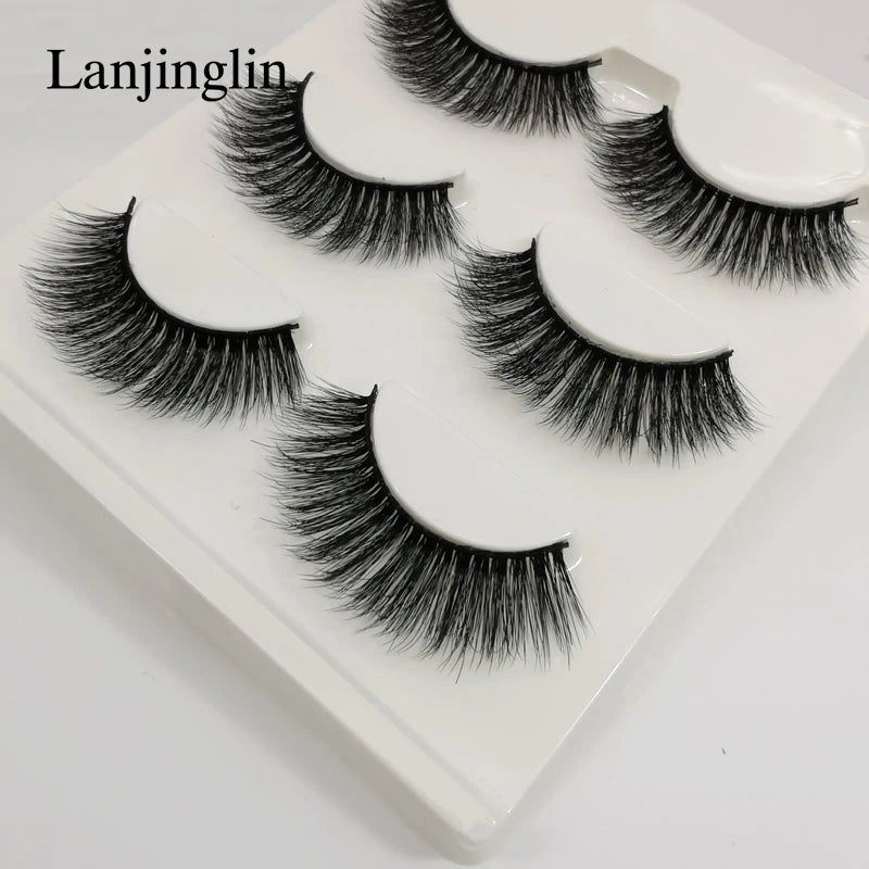 Faux Cils 3 Pairs False Eyelashes Soft Natural Long Wispy Fluffy 3D Mink Lashes Handmade Makeup Tool Extension Fake Eye Lashes