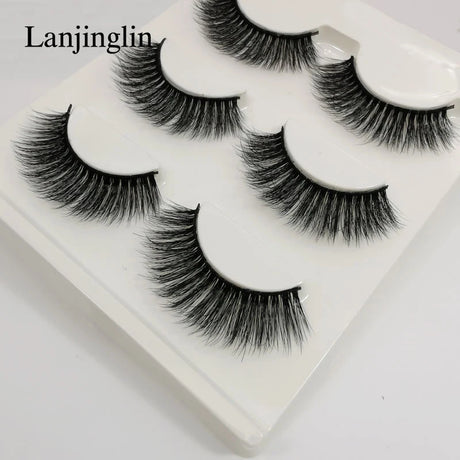 Faux Cils 3 Pairs False Eyelashes Soft Natural Long Wispy Fluffy 3D Mink Lashes Handmade Makeup Tool Extension Fake Eye Lashes