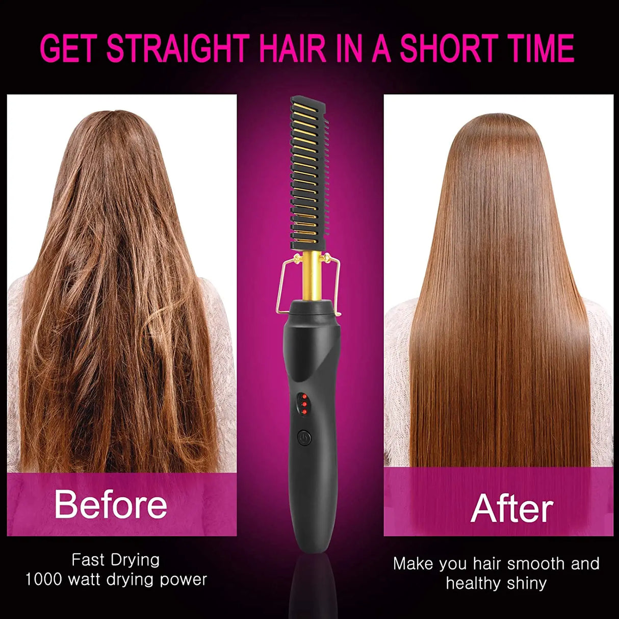 2 In1 Hot Comb Hair Straightener Electric Heating Comb Fast Heating Portable Travel Anti-Scald Beard Straightener Press Comb
