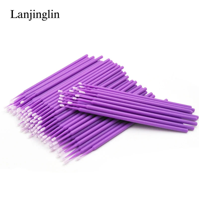 100/200pcs Eyelash Cleaning Brush Lash Extension Micro Cotton Swab Eyelashes Microbrush Beauty Makeup Clean Remover Tools
