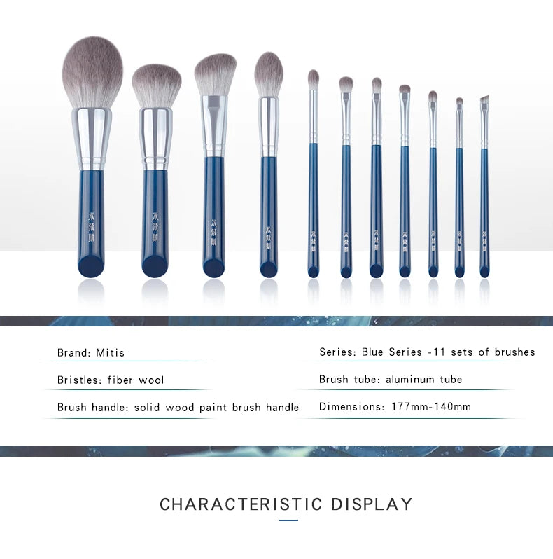 MyDestiny Azure Blue 11pcs Makeup Brush Set&Kit Super Soft Fiber, High Quality Face&Eye Foundation Eyeshadow Powder Brush