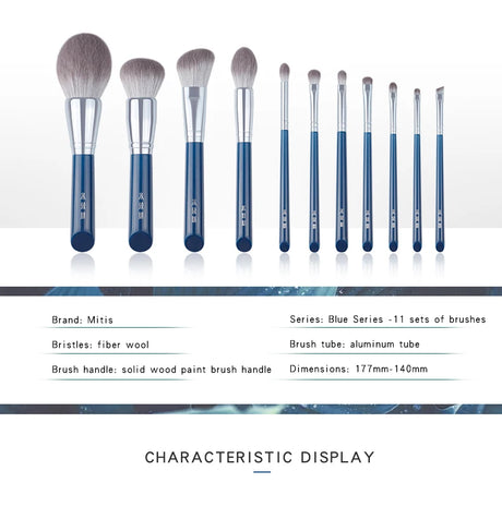 MyDestiny Azure Blue 11pcs Makeup Brush Set&Kit Super Soft Fiber, High Quality Face&Eye Foundation Eyeshadow Powder Brush