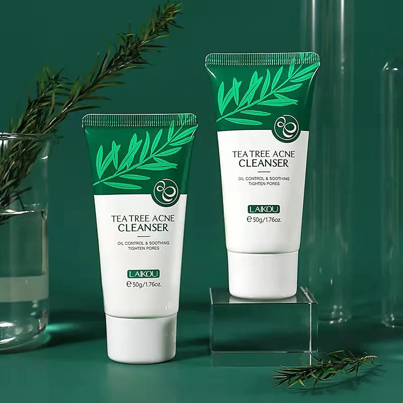 LAlKOU Tea Tree Cleanser Gentle Acne Treatment Blackhead Cleaner Shrink Pore Deep Clean Oil Control Moisturizing Face Skin Care
