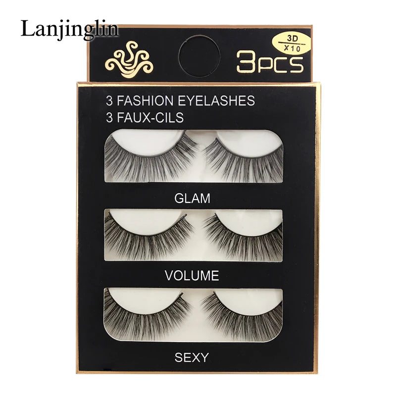 Faux Cils 3 Pairs False Eyelashes Soft Natural Long Wispy Fluffy 3D Mink Lashes Handmade Makeup Tool Extension Fake Eye Lashes