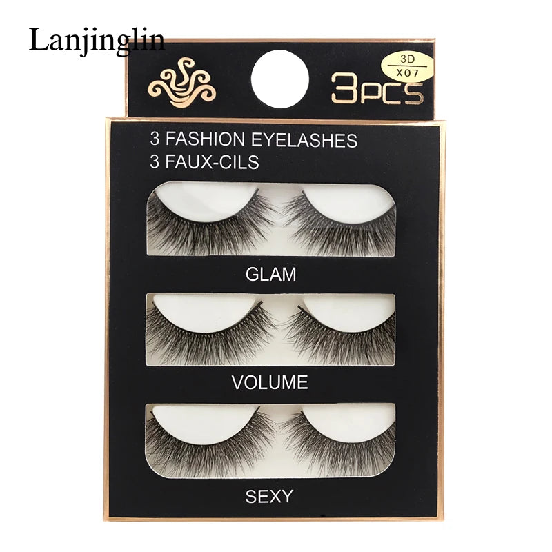 Faux Cils 3 Pairs False Eyelashes Soft Natural Long Wispy Fluffy 3D Mink Lashes Handmade Makeup Tool Extension Fake Eye Lashes