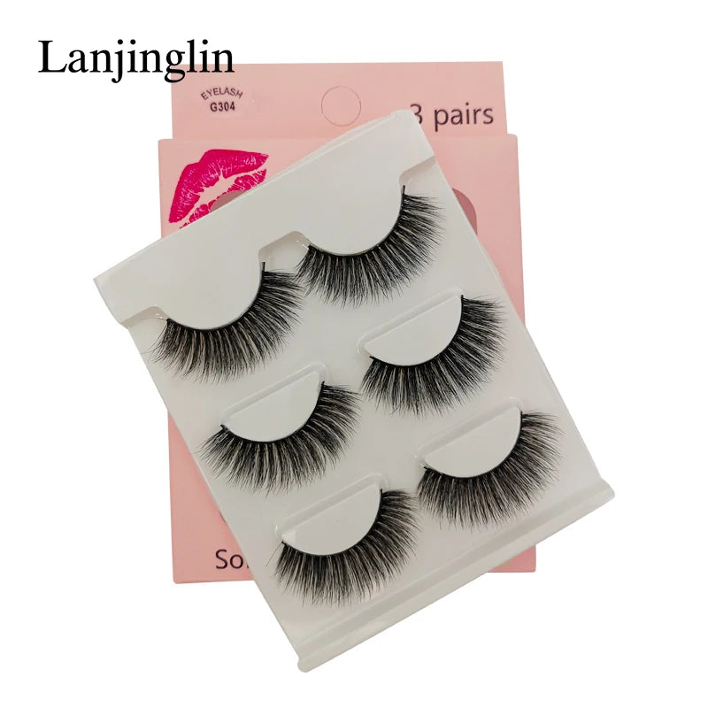 Faux Cils 3 Pairs False Eyelashes Soft Natural Long Wispy Fluffy 3D Mink Lashes Handmade Makeup Tool Extension Fake Eye Lashes