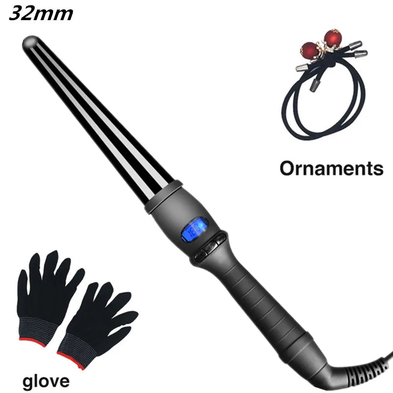 LCD curlers conical curling iron single tube ceramic glaze pear flower cone electric hair curly hair