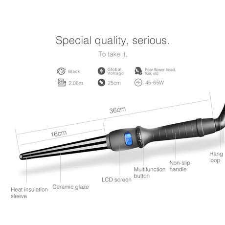 LCD curlers conical curling iron single tube ceramic glaze pear flower cone electric hair curly hair