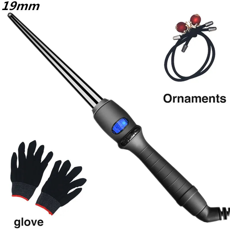 LCD curlers conical curling iron single tube ceramic glaze pear flower cone electric hair curly hair