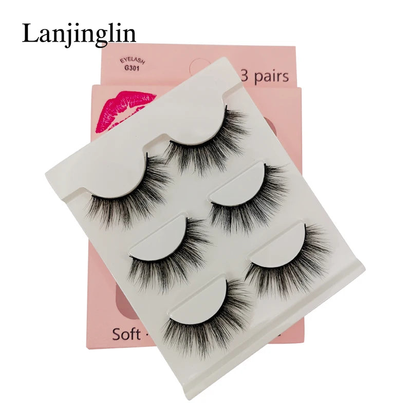 Faux Cils 3 Pairs False Eyelashes Soft Natural Long Wispy Fluffy 3D Mink Lashes Handmade Makeup Tool Extension Fake Eye Lashes