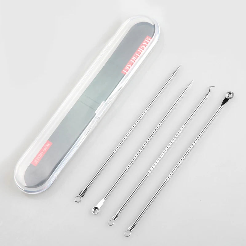 4PCS Acne Blackhead Comedone Black Spot Pimple Blemish Remover Skin Care Women Beauty Acne Treatment Pore Cleanser Needle Hook
