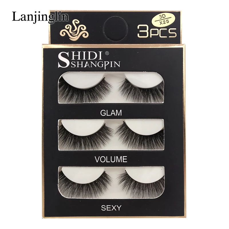 Faux Cils 3 Pairs False Eyelashes Soft Natural Long Wispy Fluffy 3D Mink Lashes Handmade Makeup Tool Extension Fake Eye Lashes