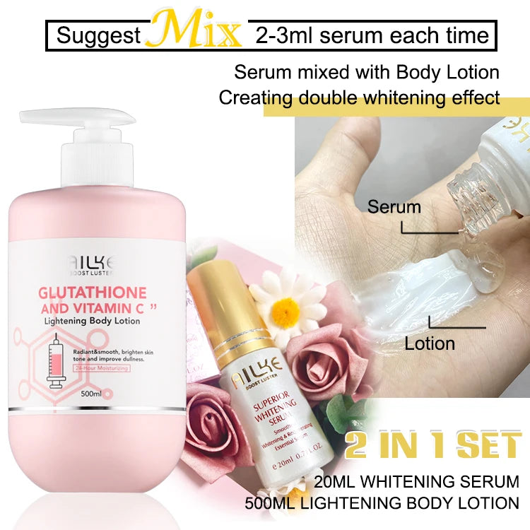 AILKE Glutathione & Vitamin C Kit, With Whitening Lotion, Moisturizing Cream, Lightening Soap, Spa Oil, Glowing Body Cream