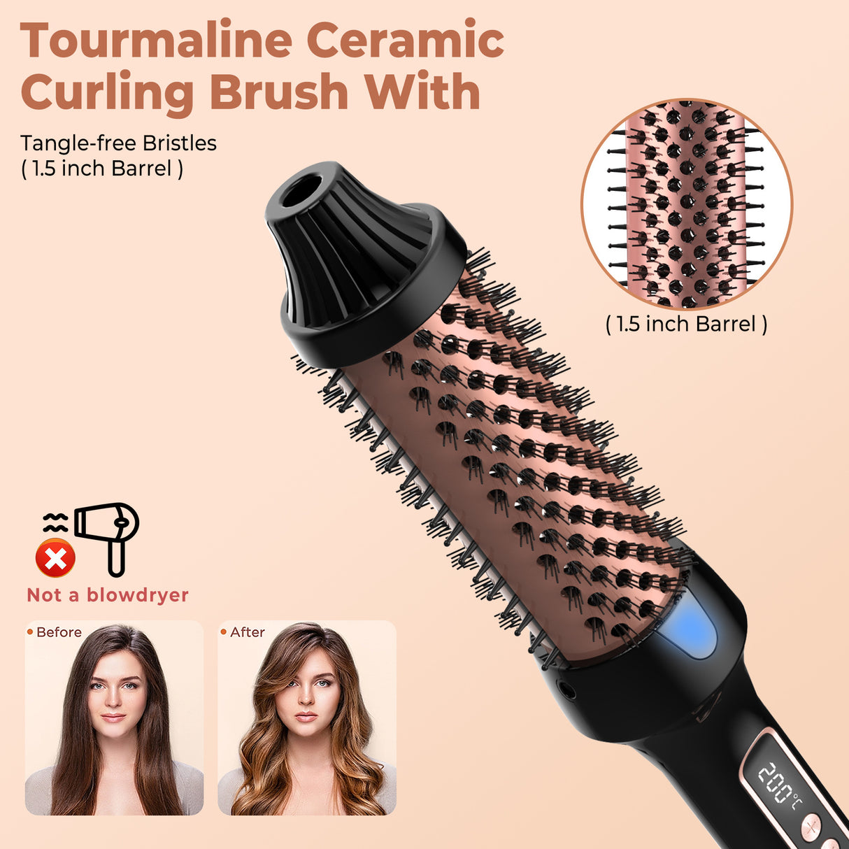 3 in1 Thermal Brush Ionic Heated Round Brush Ionic Hair Curler/Straightener with Anti-Scald Hair Curling Iron Hair Styling Tools