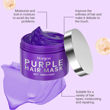 Purple Keratin Hair Mask Repair Dry Frizz Damage Remove Yellow Color Neutralizes Brass Soft Shiny Smooth Nourish Hair Care Cream