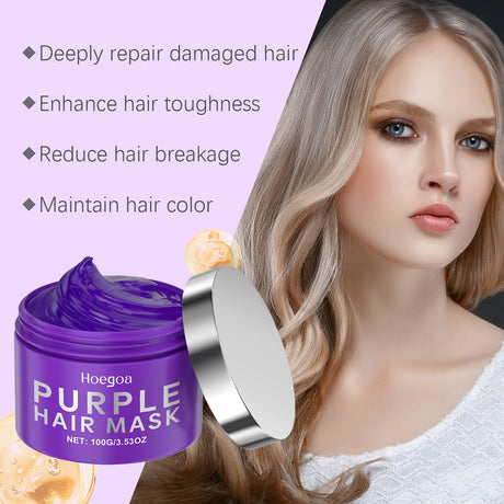 Purple Keratin Hair Mask Repair Dry Frizz Damage Remove Yellow Color Neutralizes Brass Soft Shiny Smooth Nourish Hair Care Cream