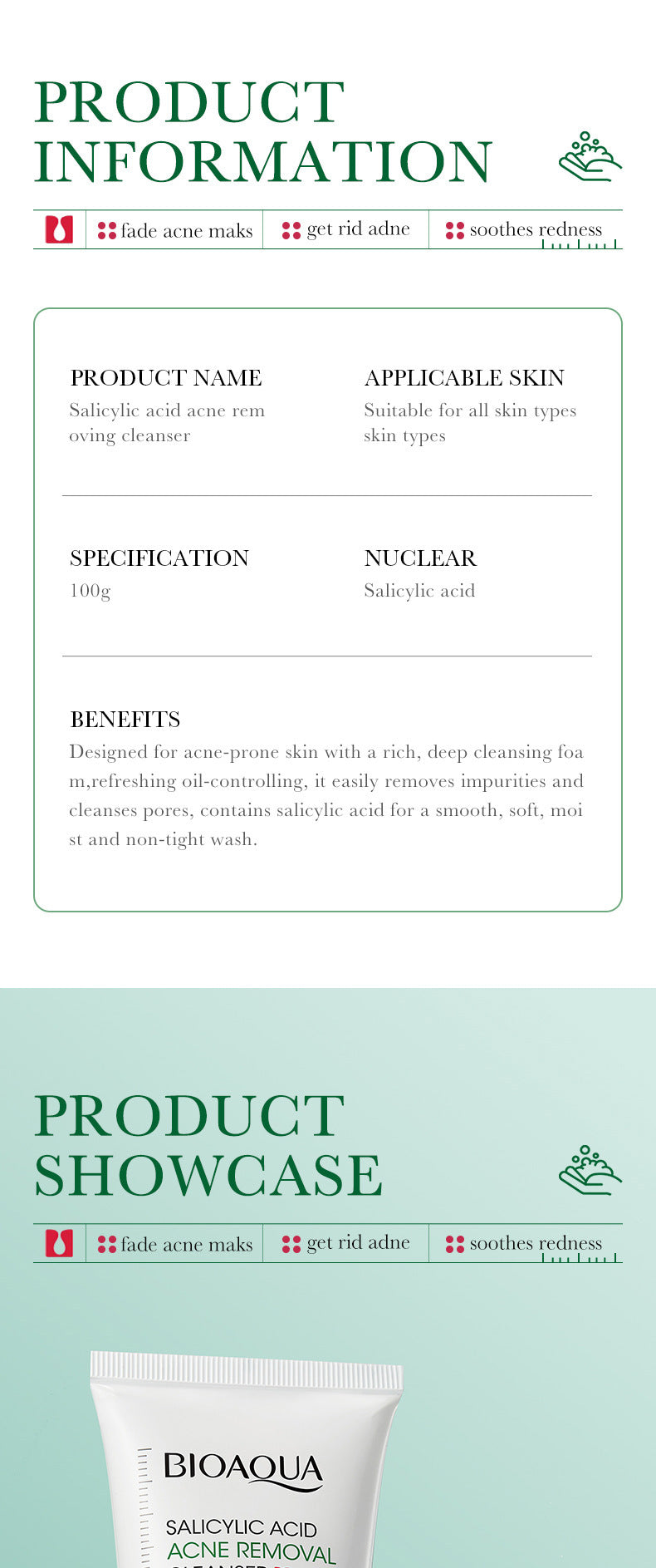 BIOAQUA Salicylic Acid Facial Cleanser Acne Treatment Moisturizing Oil Control Skincare Face Wash Foam Face Cleanser Skin Care