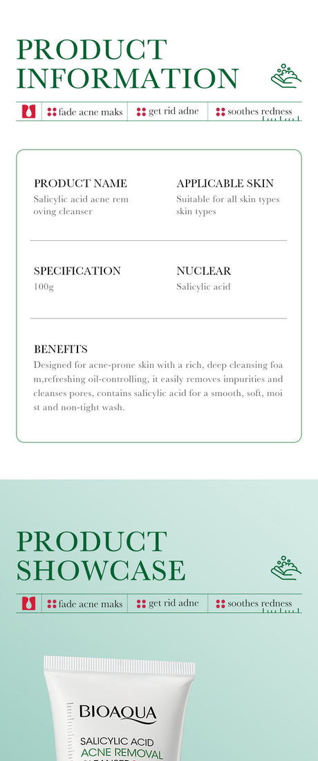 BIOAQUA Salicylic Acid Facial Cleanser Acne Treatment Moisturizing Oil Control Skincare Face Wash Foam Face Cleanser Skin Care