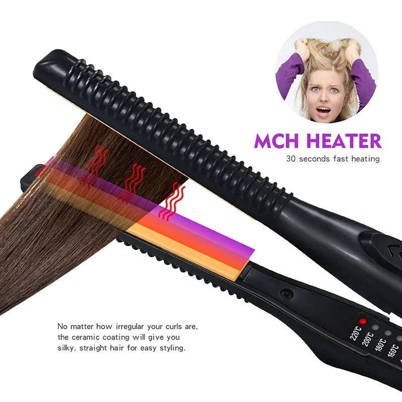 2-in-1 Mini Hair Straightener Curling Iron Professional Ceramic Short Flat Iron for Women & Men Beard Straightener