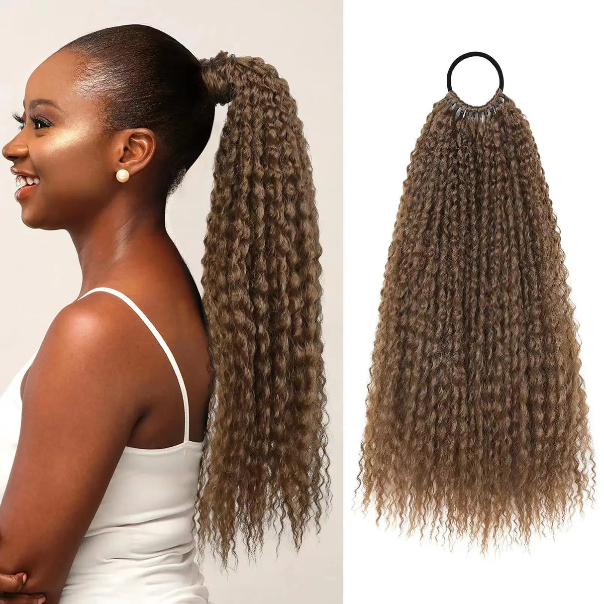 Synthetic wig Long curly hair fluffy explosive head corn whisker ponytail for women