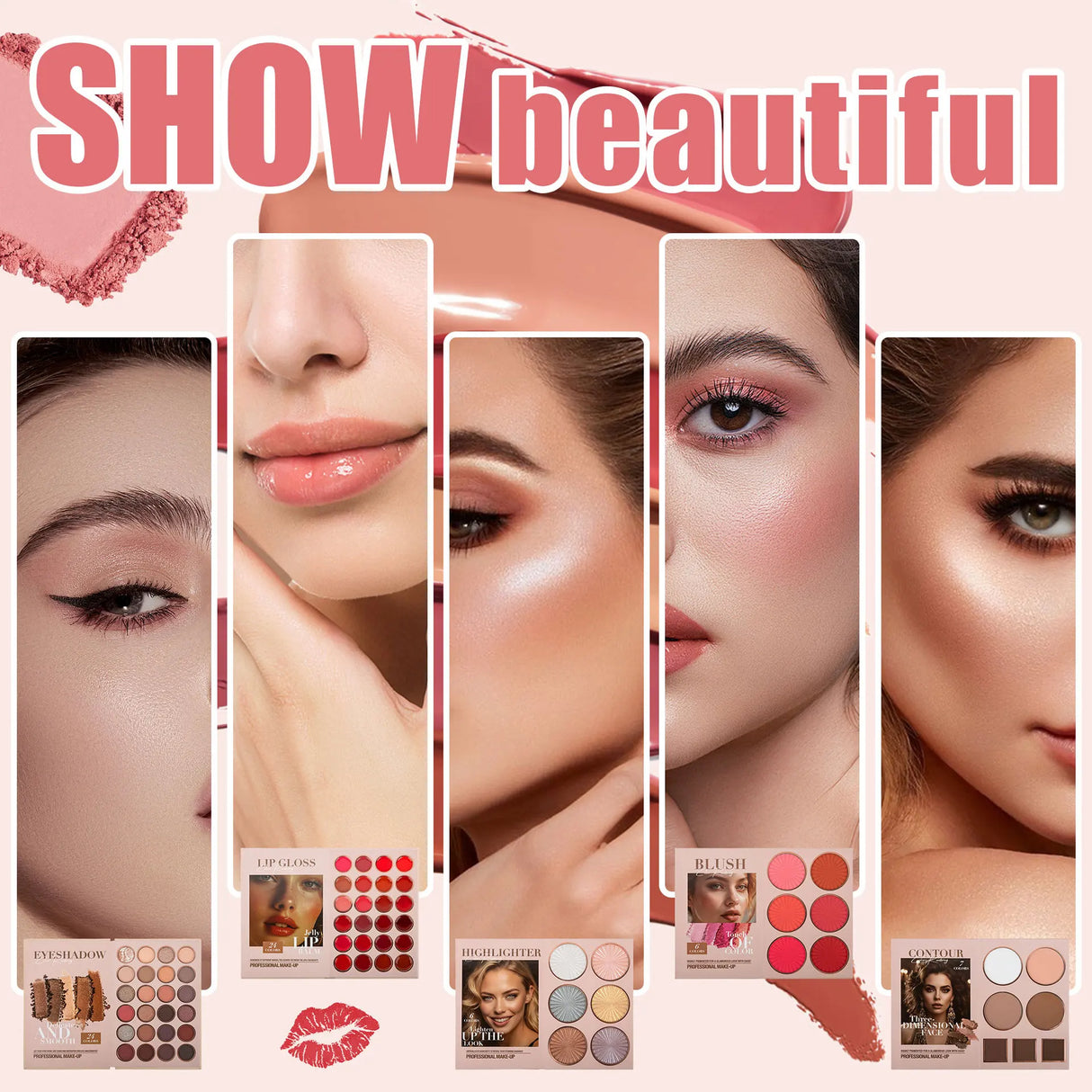 Eye Shadow Palette Five-page Flipbook Matte Pearlescent Lasting Non-smudge Multi-function Blush Contouring Highlighter Makeup