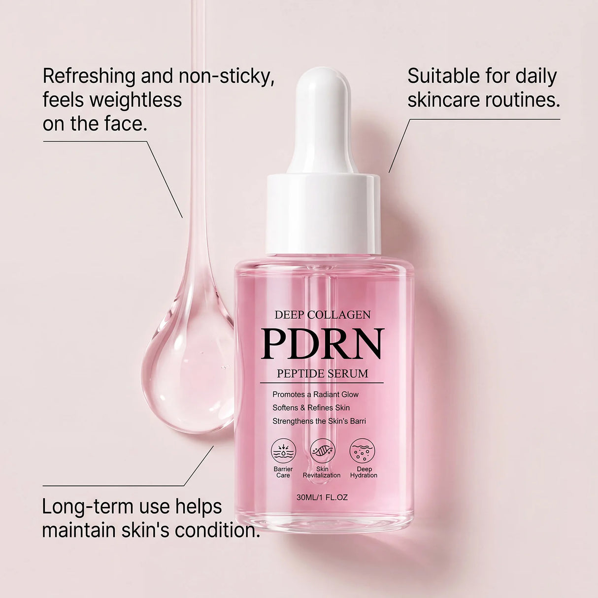 Collagen PDRN Peptide Serum For Barrier Repair Hydrating Revitalizing Anti Aging Formula Brightening Face Glow Treatment Essence