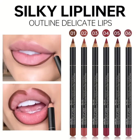 Pudaier 6-Color Waterproof Matte Lip Liner - Long-Lasting, Non-Transfer Formula, Matte Finish, 6 Versatile Shades