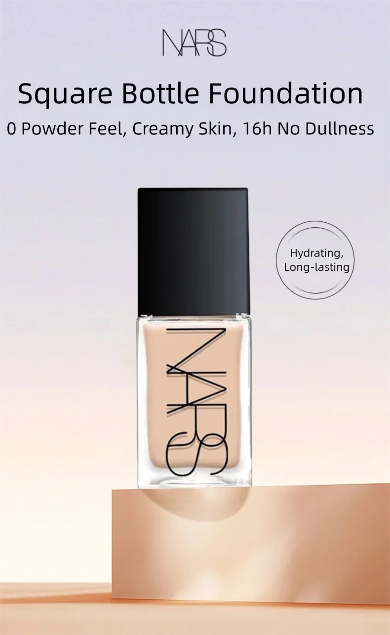 NARS Square Bottle Natural Radiant Longwear Foundation - Multi-Recovery Complex, Hydrating Antioxidant, L0/L2/L2.5 Shades 30ml