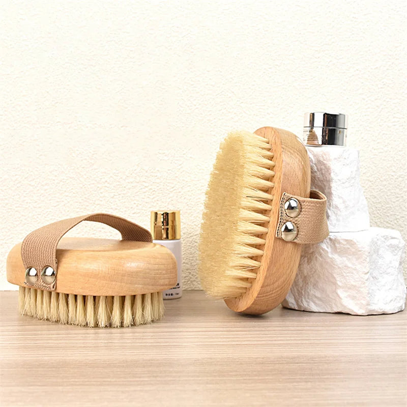 SPA Wooden Body Brush Natural Boar Bristle Organic Dry Skin Body Brush Bamboo Wet Back Shower Brushes Exfoliating Bathing Brush