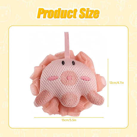 Kids Loofah, Cute Cartoon Animal Kids Bath Sponge with Hanging Rope, Soft Double Mesh for Rich Lather