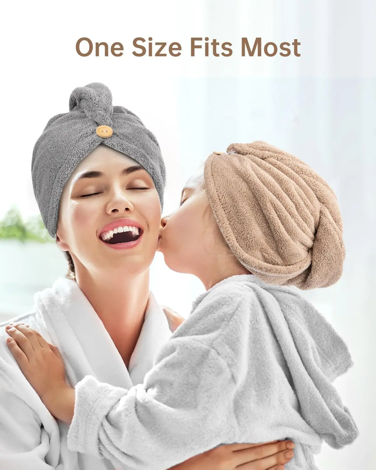 Button Up Hair Towel Wrap High Absorbency Microfiber Towels Curly Hair Girls' Quick Drying Towels Hair Drying Towels Hair Towel