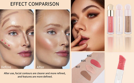 Liquid Highlighter + Liquid Blush + Liquid Contour for Face & Body, High Glossy Finish, Natural Glow Liquid Luminizer Makeup