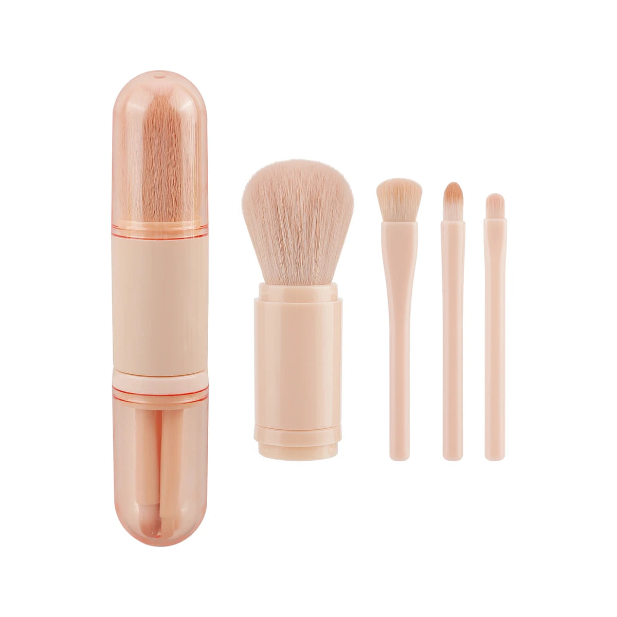 4in1 Travel Makeup Brushes Set Retractable Kabuki Brush and 3 Small Brushes For Eye With Soft Bistles Small Portable For Touchup